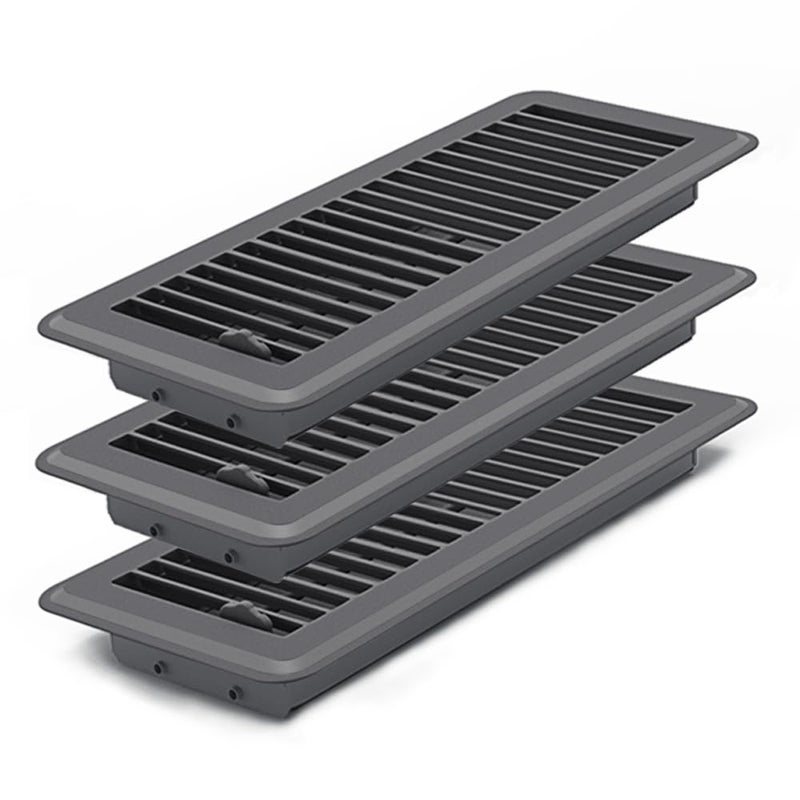 FanGoFast 4"" x 12"" (Duct Opening Size) Floor Register Dark Gray 3 Pack Premium Steel Easy Adjust Floor Vent Cover for Home - Image 1